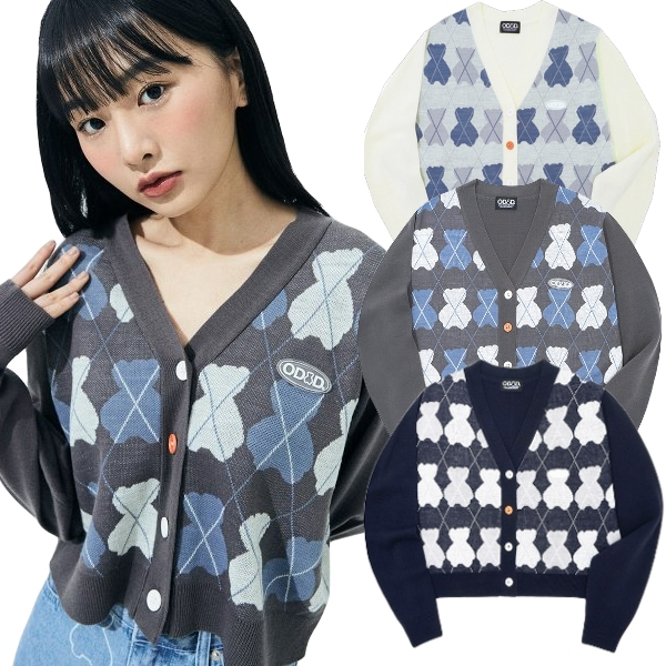 AQO x ODSD cropped knit argyle cardigan