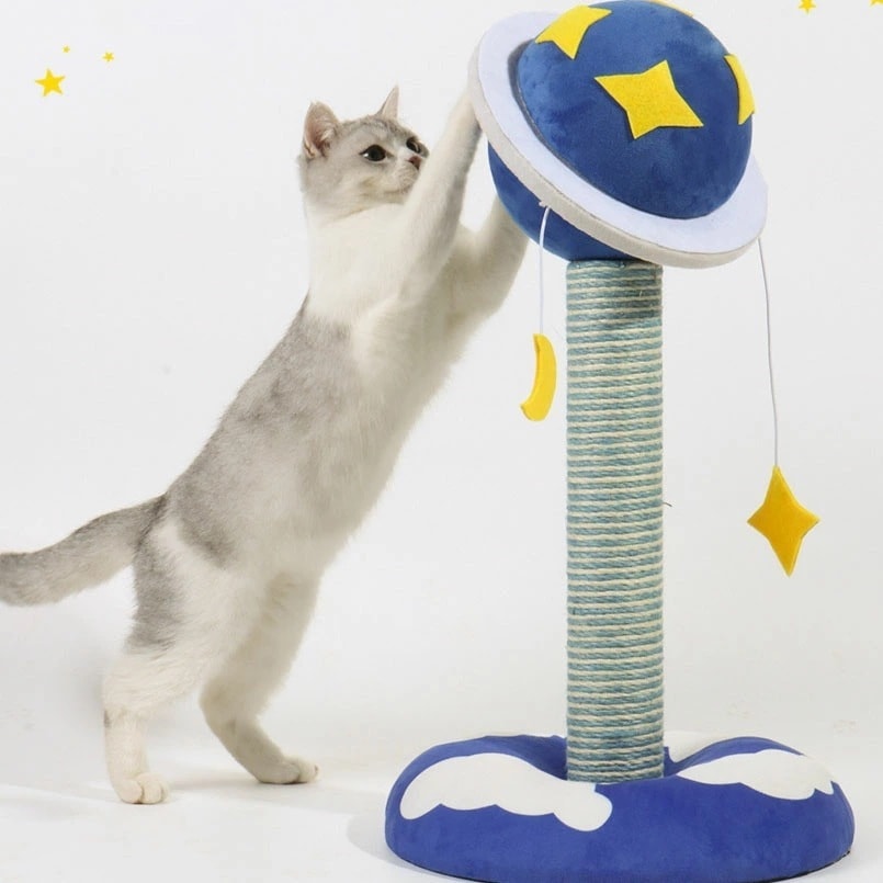 キャットタワー 宇宙デザイン 星 月付き 麻縄 ペット用 おもちゃ おしゃれ おもしろ 遊園地 ストレス発散 爪とぎ 爪とぎポール 猫 ねこ 運動不足対策 猫用品 33*33*60cm 四季適用 c