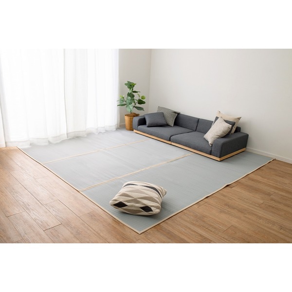 い草風 ラグマット 絨毯 江戸間8畳 約352x352cm ブルー 洗える い草 カーペット 四条 しじょう ホットカーペット可 リビング