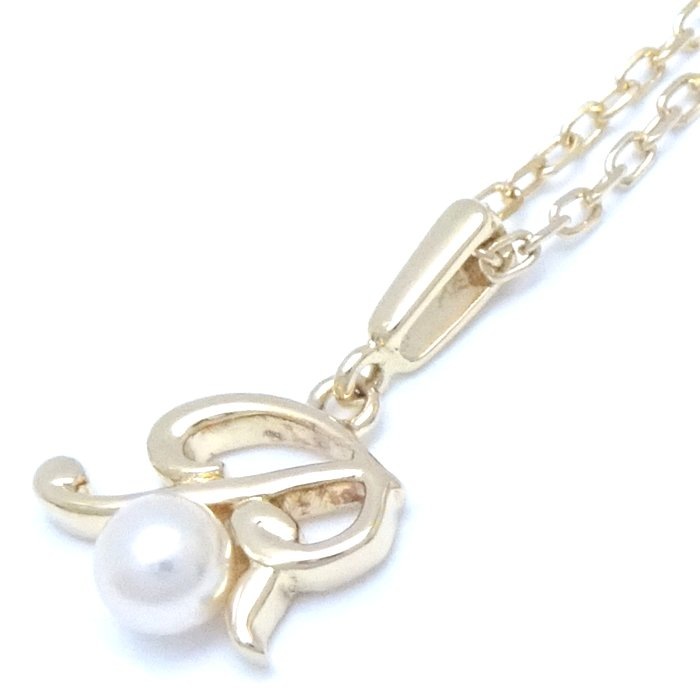 イニシャル ペンダント ネックレス R パール3.7ミリ 真珠 アルファベット K18YG イエローゴールド/292553【中古】