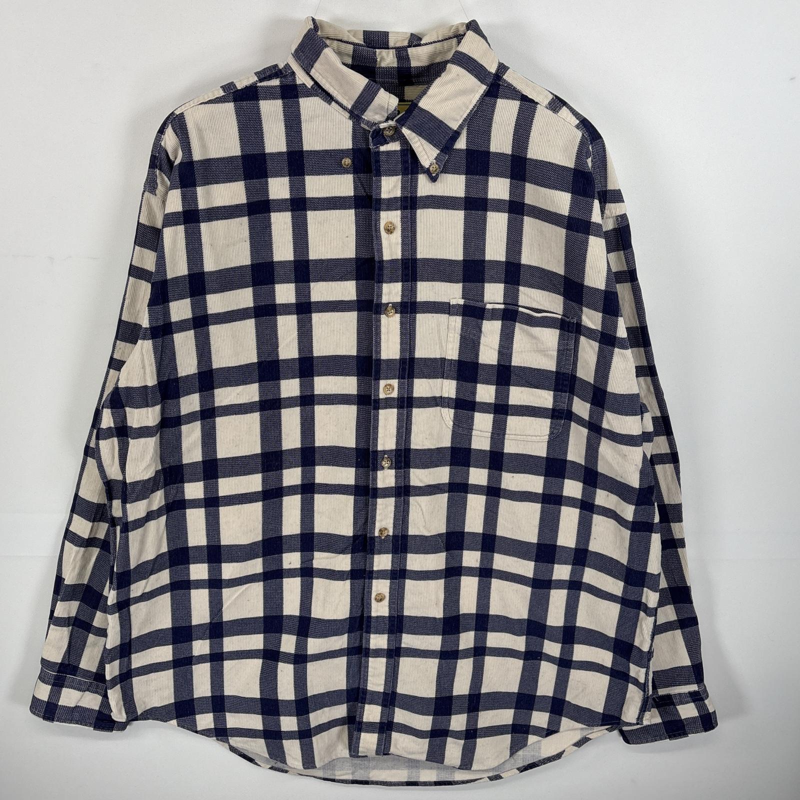 古着 80s/80年代 ヴィンテージ コーデュロイ 長袖シャツ ボタンダウンシャツ 細畝 L ホワイト系 チェック メンズ