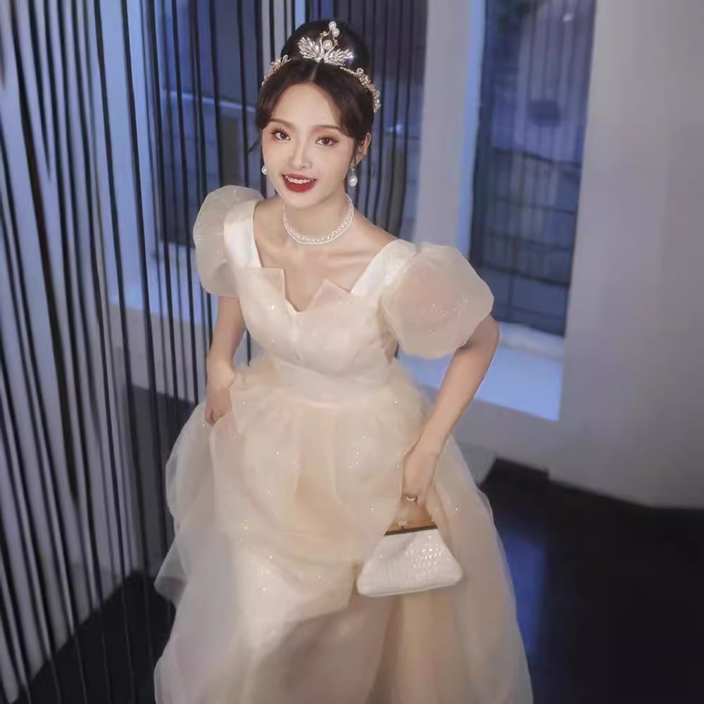 女性用イブニングドレス宴会気質シャンパンカラードレス声楽試験冬