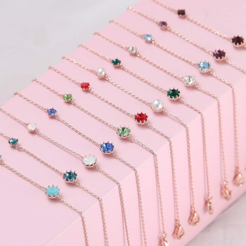 女性用14kgp誕生石カラーキュービックチェーンブレスレットJR4