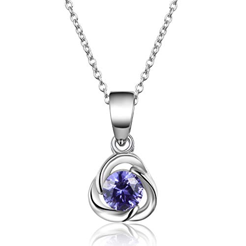ネックレスレディースタンザナイト12月誕生石クローバープラチナメッキシルバー925金属アレルギー対応誕生日ホワイトデープレゼントジュエリーギフトボックスに入れ(12月タンザナイト)