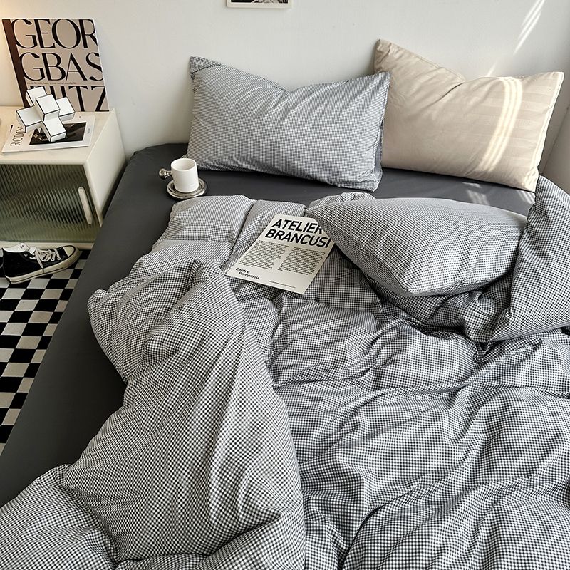 布団カバーシーツ敷パッド布団カバー韓国 0.9m/1.2m/1.5m/1.8m/2.0m 布団カバーins風和風シンプルシーツ4点セットチェック布団カバー寝具3点セットボックスシーツ 【3日出 4,669円