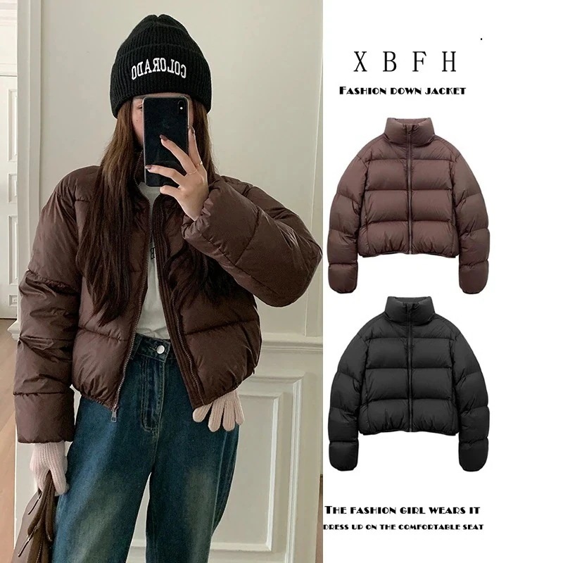 アウターダウンジャケットコート冬のカレーカラースタンドカラーのスタイリッシュなショート丈ダウンジャケット女性冬2024新型小柄アメリカン厚手パンジャケット