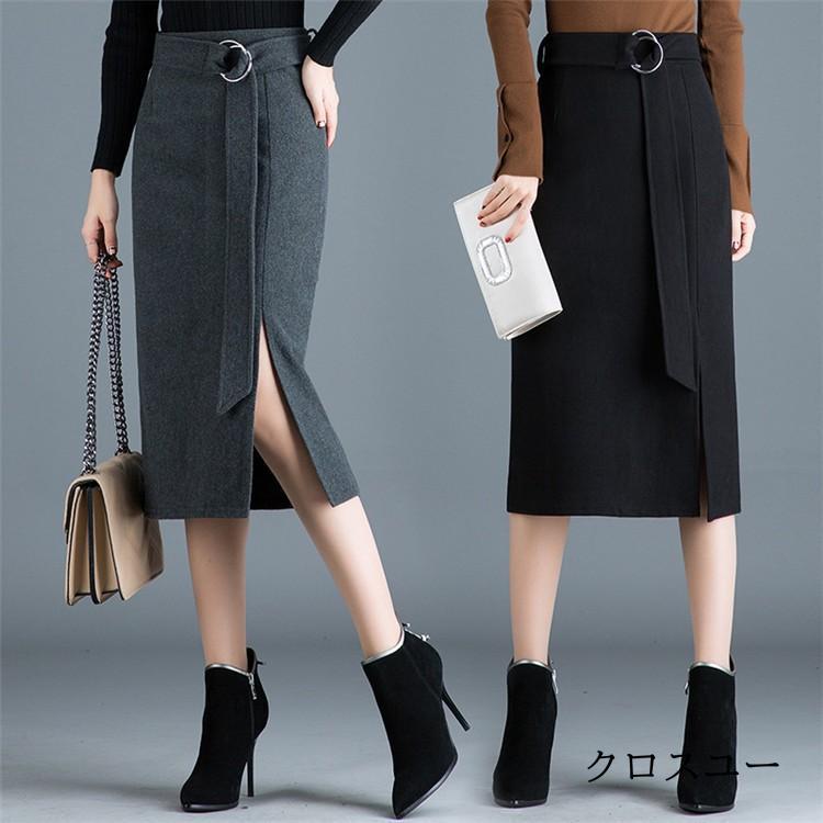 秋の新作 タイムセール スカート レディース 膝丈スカート 春 秋 ハイウエスト ボトムス 大きいサイズ スリット ひざ丈 ベルト付き タイトスカート 30代 40代 2枚購入で200円OFF