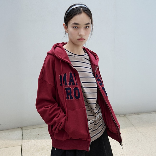 MAISON DE ROLA EMBROIDERY HOOD ZIP-UP BURGUNDY
