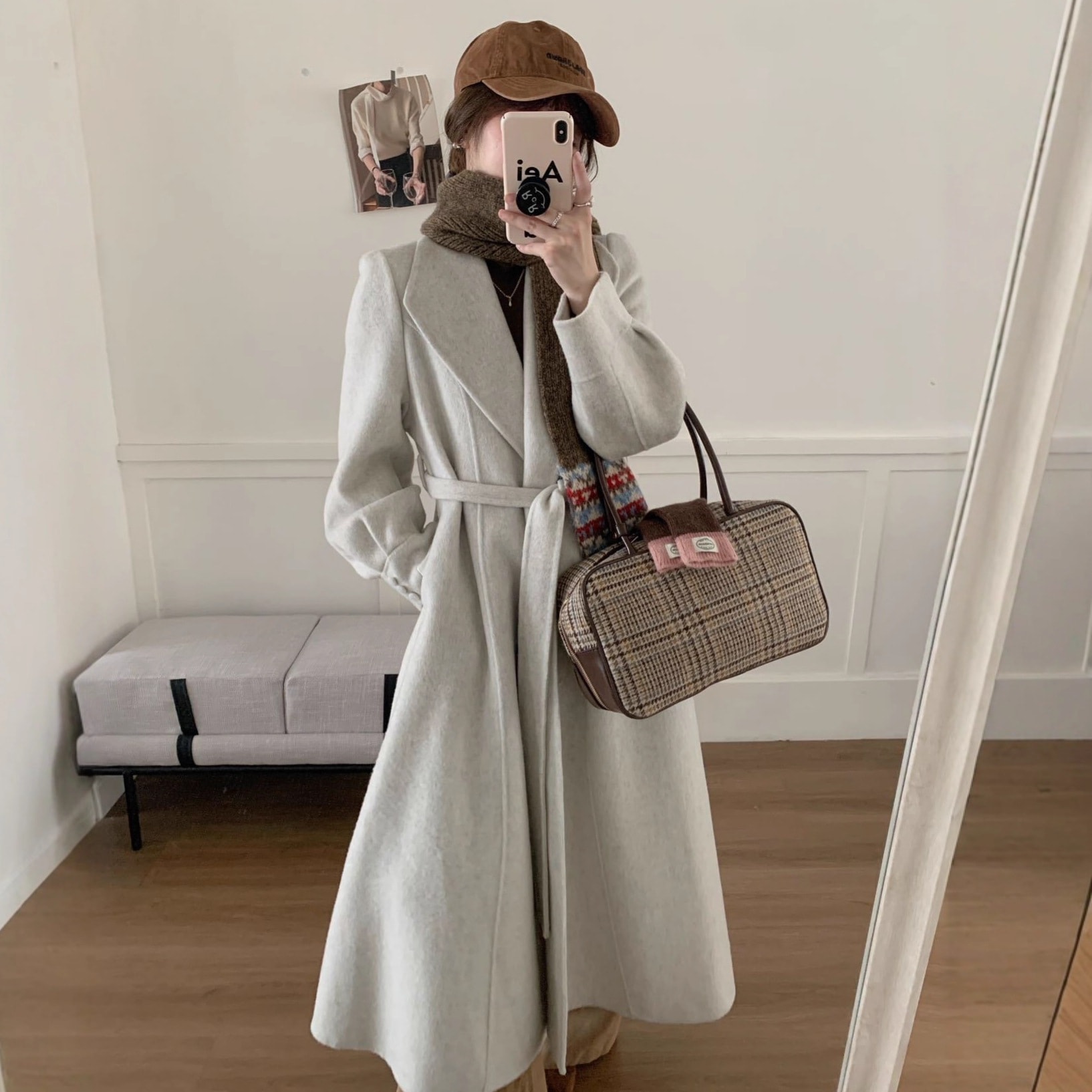 東大門のフレアスカートパッド入りの肩ベルト付きダブルフェイスのウールコートロングストレートショルダーとラペル厚くて暖かいカシミアの韓国スタイル