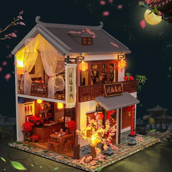 3DDIYドールハウスパズルおもちゃLEDライトドールハウス家具付き装飾
