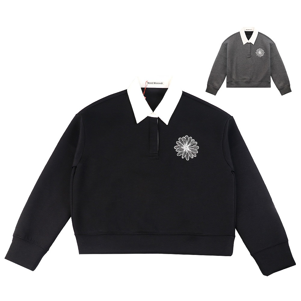 スウェット NEOPRENE CROPPED SHIRT PIQUET FLOWER 長袖 レディース 韓国 ファッション アパレル 刺繍