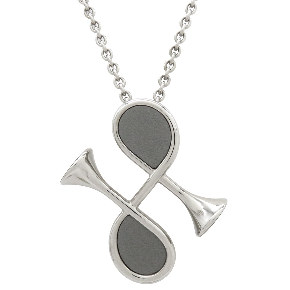 エルメス HERMES ネックレス コルH ペンダント メタル ラッカー グレー×シルバー シルバー金具 ホルンモチーフ 【箱】【中古】