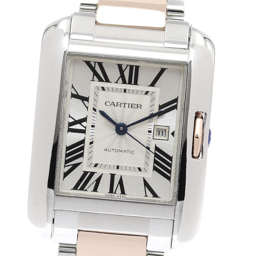 カルティエ CARTIER W5310007 タンクアングレーズLM PGコンビ デイト 自動巻き メンズ 良品 _808731【中古】