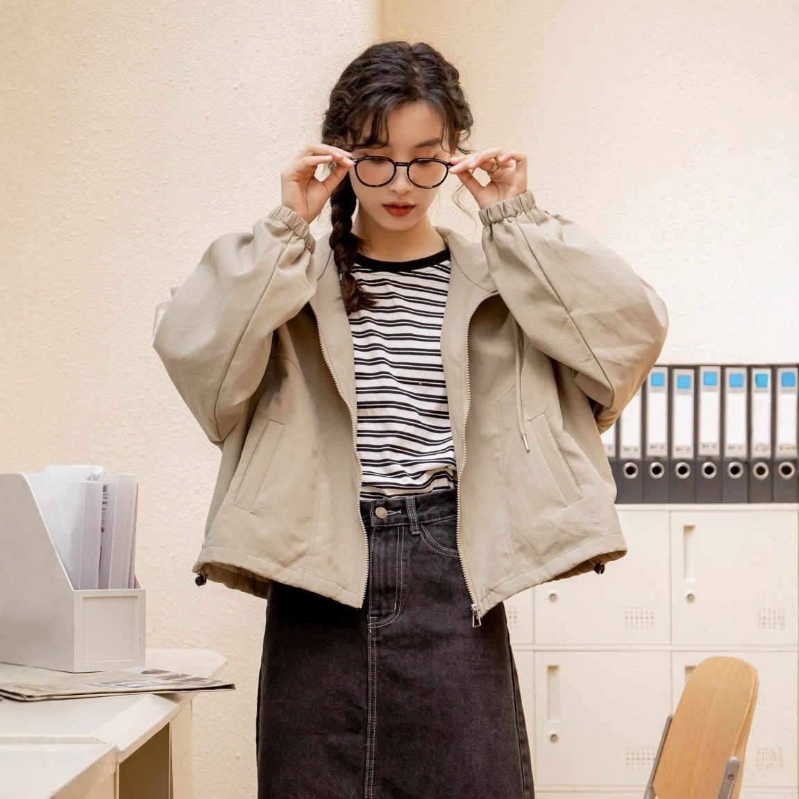 【急速出荷】送.料.無.料.ショート丈 キャミソール 長袖 ファスナー ジャケット コート レディー 秋までヘビロテ！