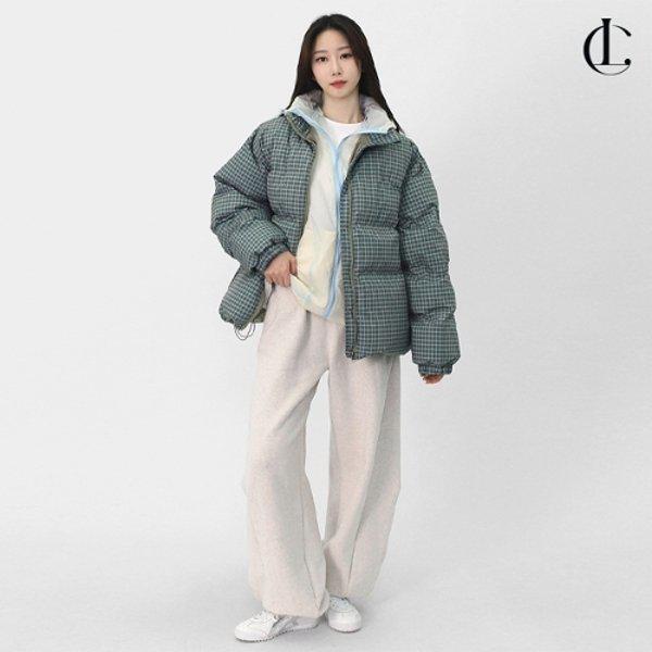 女性用と男性用のユニセックス クラシック グリーン チェック ウェルロン スタンドカラー 冬 ショートパディング ジャンパー LRAT026