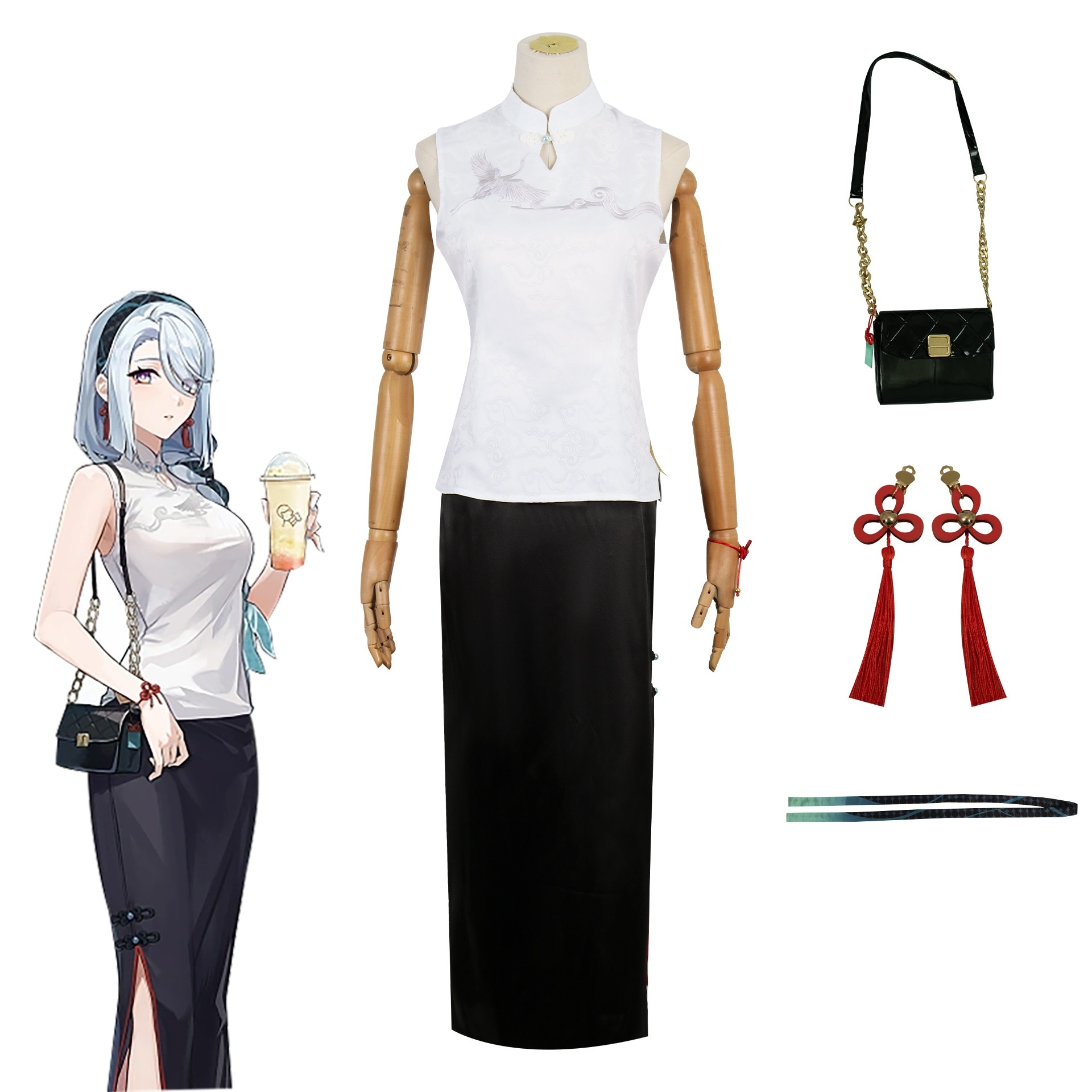 元神cos喜茶連動申鶴刺繍金アニメゲームは甘雨申鶴コスプレ服ハロウィーンを演じる