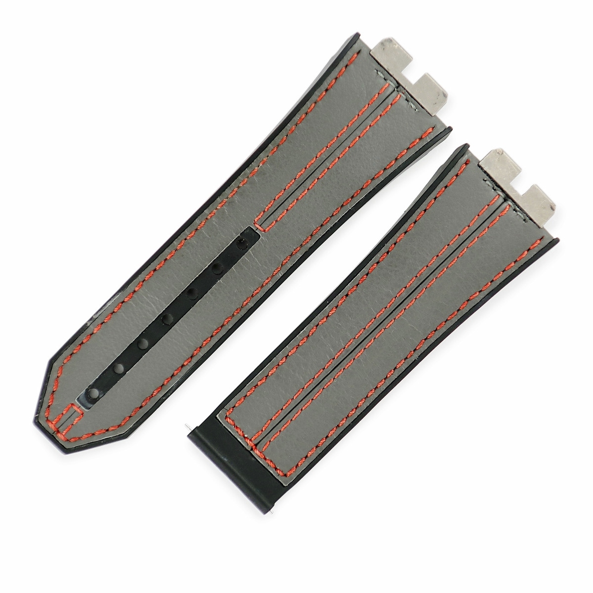 ウブロ HUBLOT 腕時計パーツ 純正 ビッグバン ウニコ 411 用 レザー×ラバーバンド レザー ラバー グレー×ブラック 替え ベルト ストラップ 28mm グレー ブラック 黒 【中古】