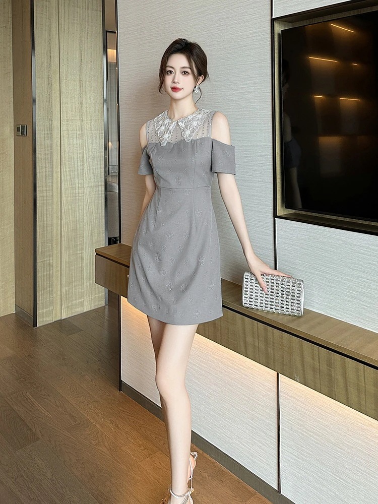 夏 キラキラ チュールドッキング グレー ドレス パーティー キャバ 大人 同窓会 披露宴 卒業式 結婚式 演奏会 ウェディング 二次会