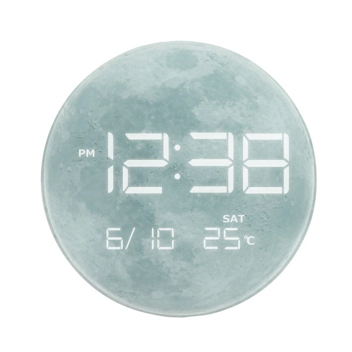 置き時計 デジタルクロック おしゃれ デジタル LED 置時計 月面・地球デザイン 温度計 カレンダー 静か 日付 曜日 夜間減光機能 USB電源付き ムーン アース インテリアクロック 新生活