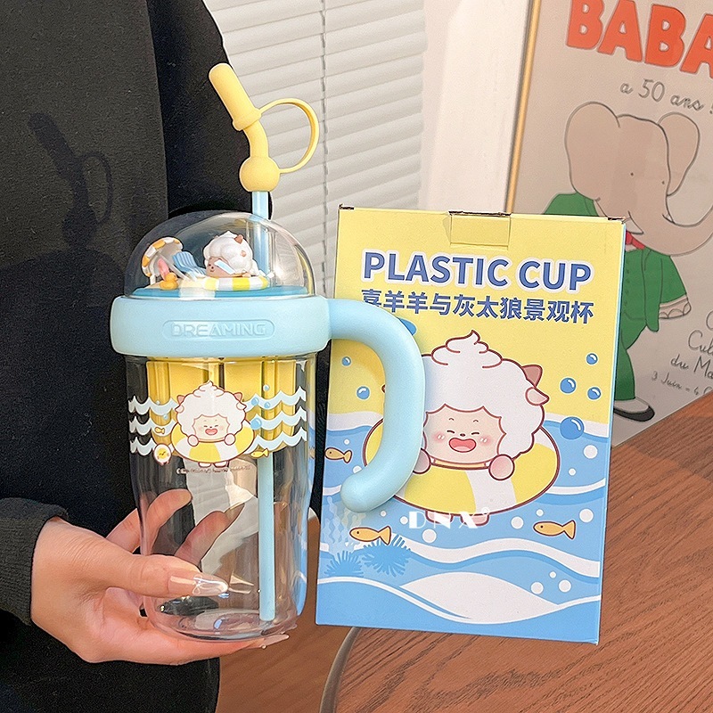 喜羊羊と灰太狼 水筒 女子 おしゃれ 可愛い ストロー付き 懶羊羊 アイスボトル