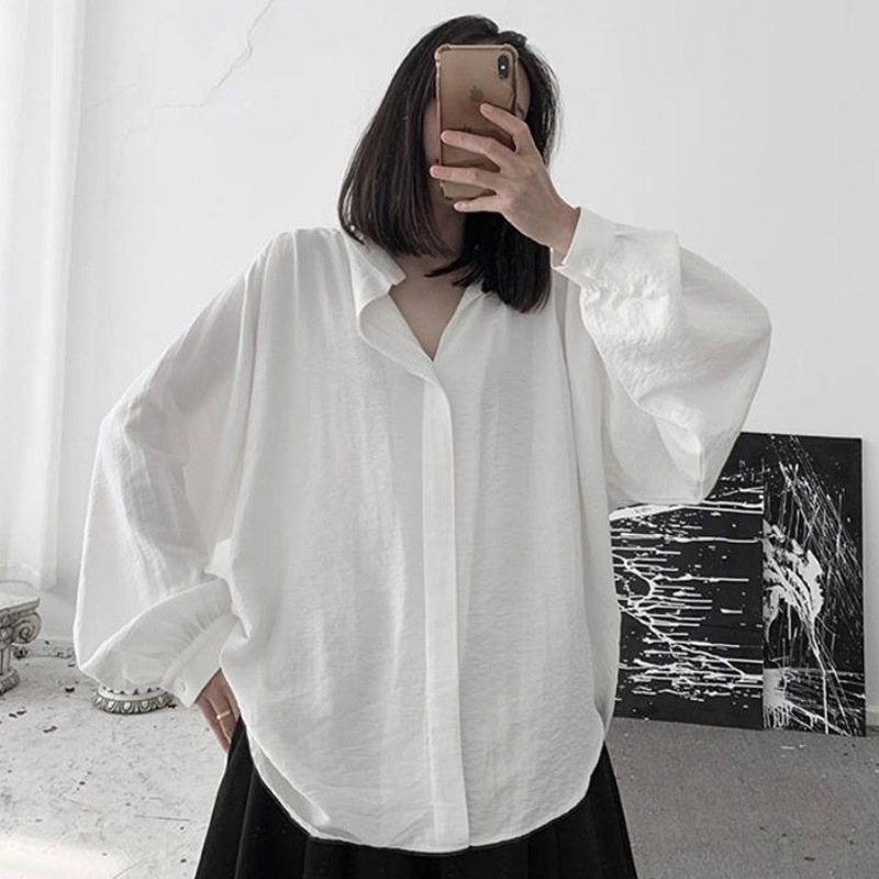 春の新作レディース長袖シャツシンプルファッションレディーススーパーカジュアルデザインスタンドカラー無地長袖シャツラージサイズ無地シンプルレディースシャツトレンド