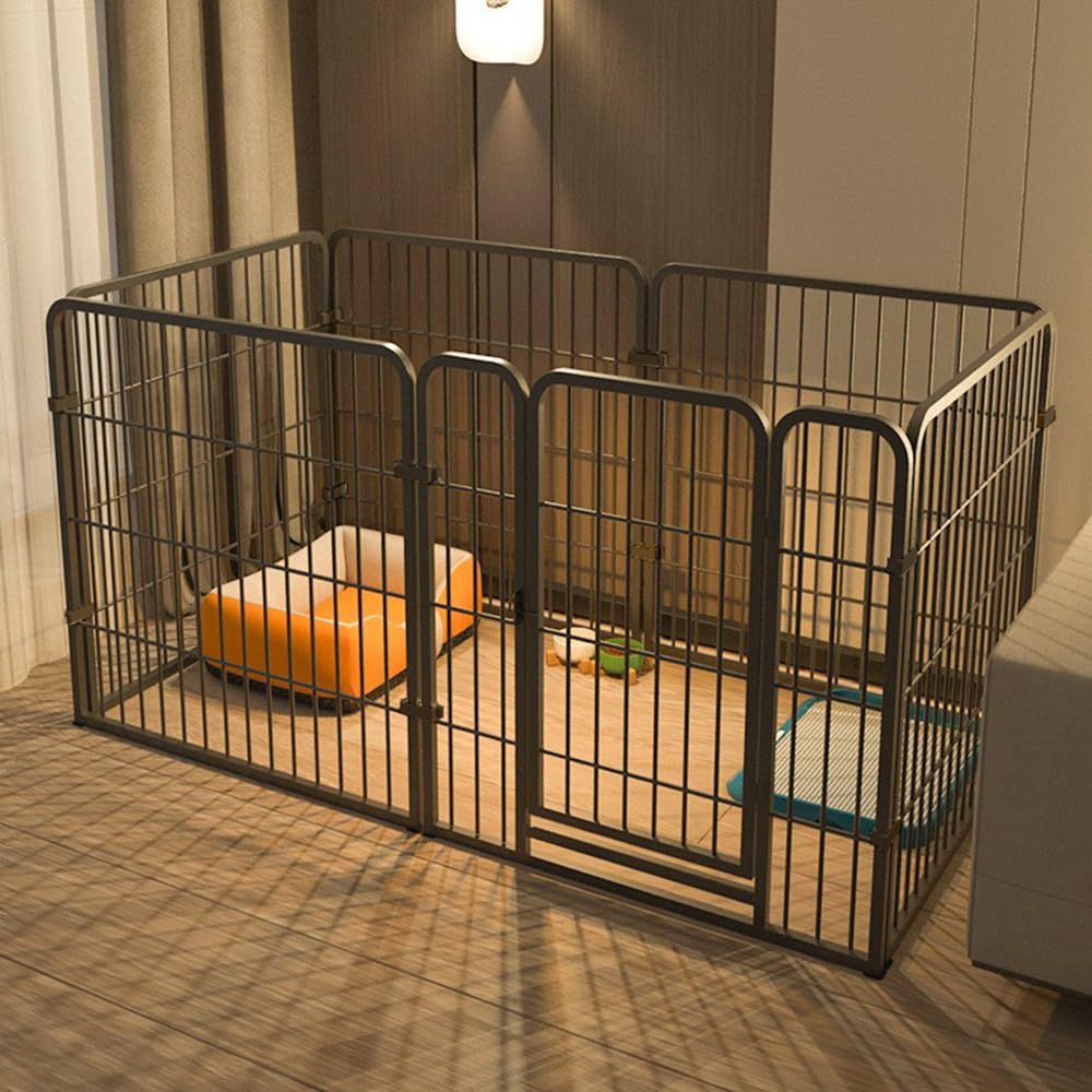 YBGGJO 犬 ペットフェンス ペットサークル サークルケージ 120×60cm 6枚 セットドア付接続式 折りたたみ 柵 置くだけ 室内室外兼用 簡単組み立て 工具不要 自立 ケージ 形組み換え可