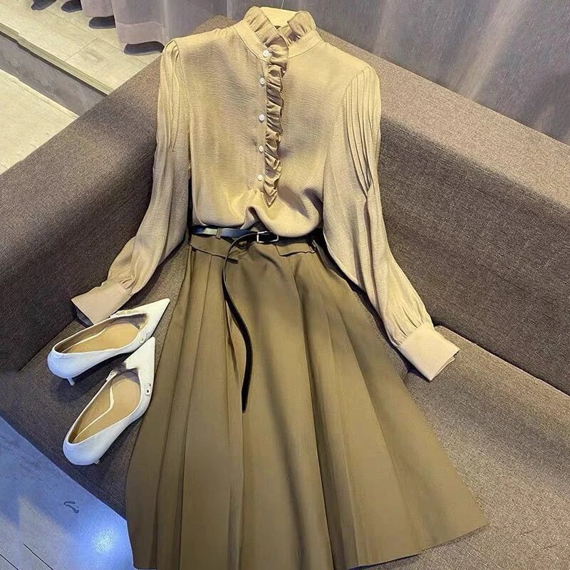 ワンピースレディース きれいめワンピース 秋冬 長袖ブラウス Aラインスカート オシャレ大人韓国風大きいサイズ 通勤OL 30代 50代 7,640円