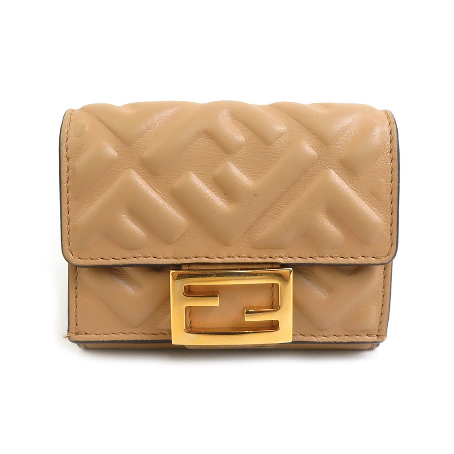 フェンディ FENDI 三つ折り財布 バゲット マイクロ レザー ベージュ ユニセックス 8M0395-AAJD r10465g