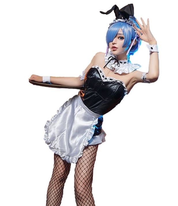 【ウィッグ付き】 Re:ゼロから始める異世界生活 風 リゼロ レム ブルーウィッグ バニーガール コスプレ衣装8点セット サイズ S―XL