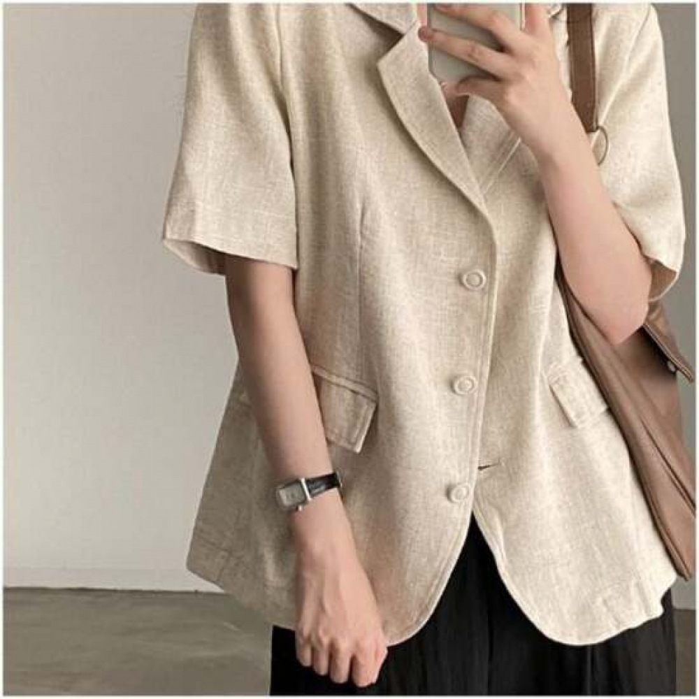 ショップアン レディース ゆったりフィット リネン半袖ジャケット 通勤服 WON-WJP-WFI9BOU
