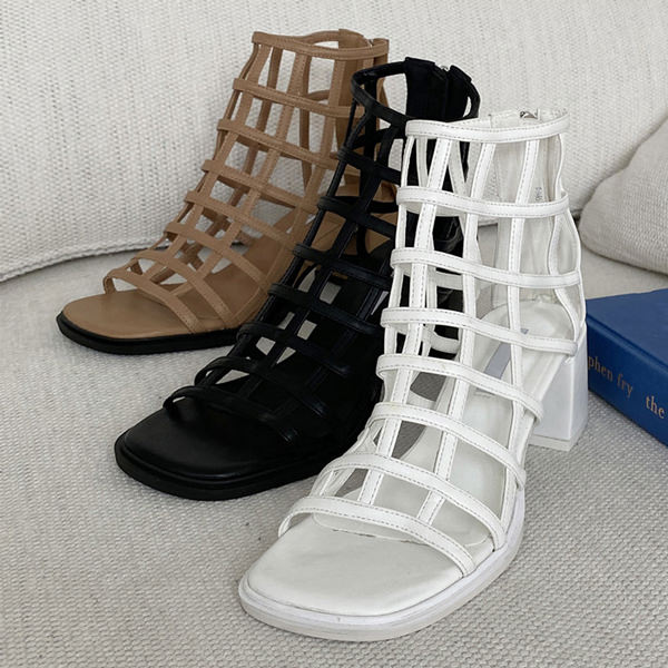サマーブーツ ブーツサンダル ショートブーツ 網 アミ 黒 白 ブラック ベージュ ホワイト