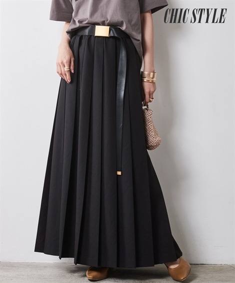 ロングスカート 大きいサイズ プリーツマキシスカート シックスタイル