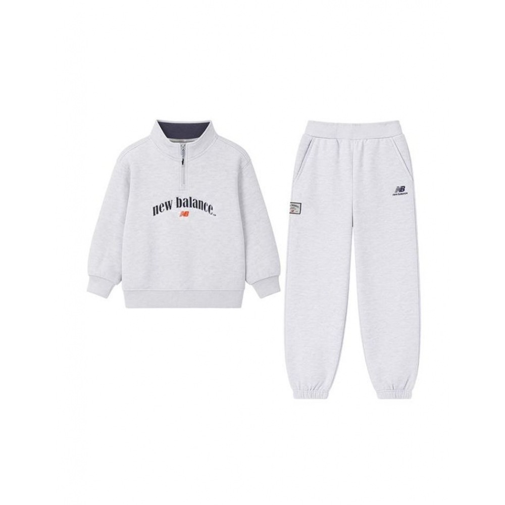 ニューバランスジュニアニューバランスセットアップフリースアノラックハーフジップアップキッズジュニアスウェットシャツセットライトグレー NK9YD4106U-AC
