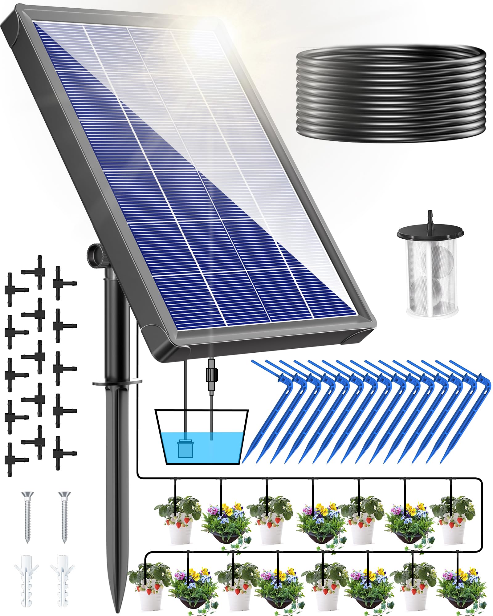 NFESOLAR 自動水やり蓄電 植物 自動 給水器 自動散水タイマー 給水システムタイマー装置 留守 自動水やり ビオトープ ドリップ散水システム盆栽 水やり当番 庭園 花植 木鉢 ガーデニング 1