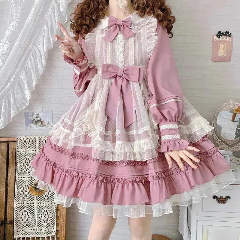 デザインセンスロリータワンピース可愛い長袖opワンピース女 【本日限定】コスプレ セットアップパーティードレス