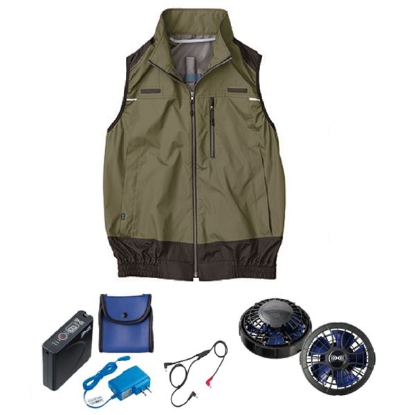 KU92120 空調服 R ポリエステル製 遮熱フルハーネス仕様ベスト FAN2400SPBB・RD9261・LISUPER1セット カーキグリーン 5L 17,331円