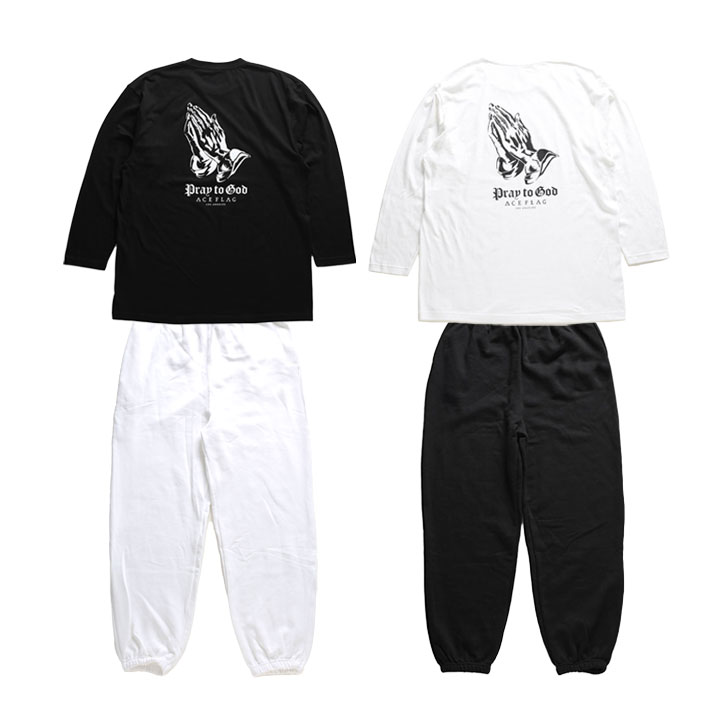 ACE FLAG 上下セット 長袖 ブランド メンズ 春秋冬用 全2色 大きいサイズ エースフラッグ セットアップ ロンT スウェットパンツ 裏パイル プレイングハンズ