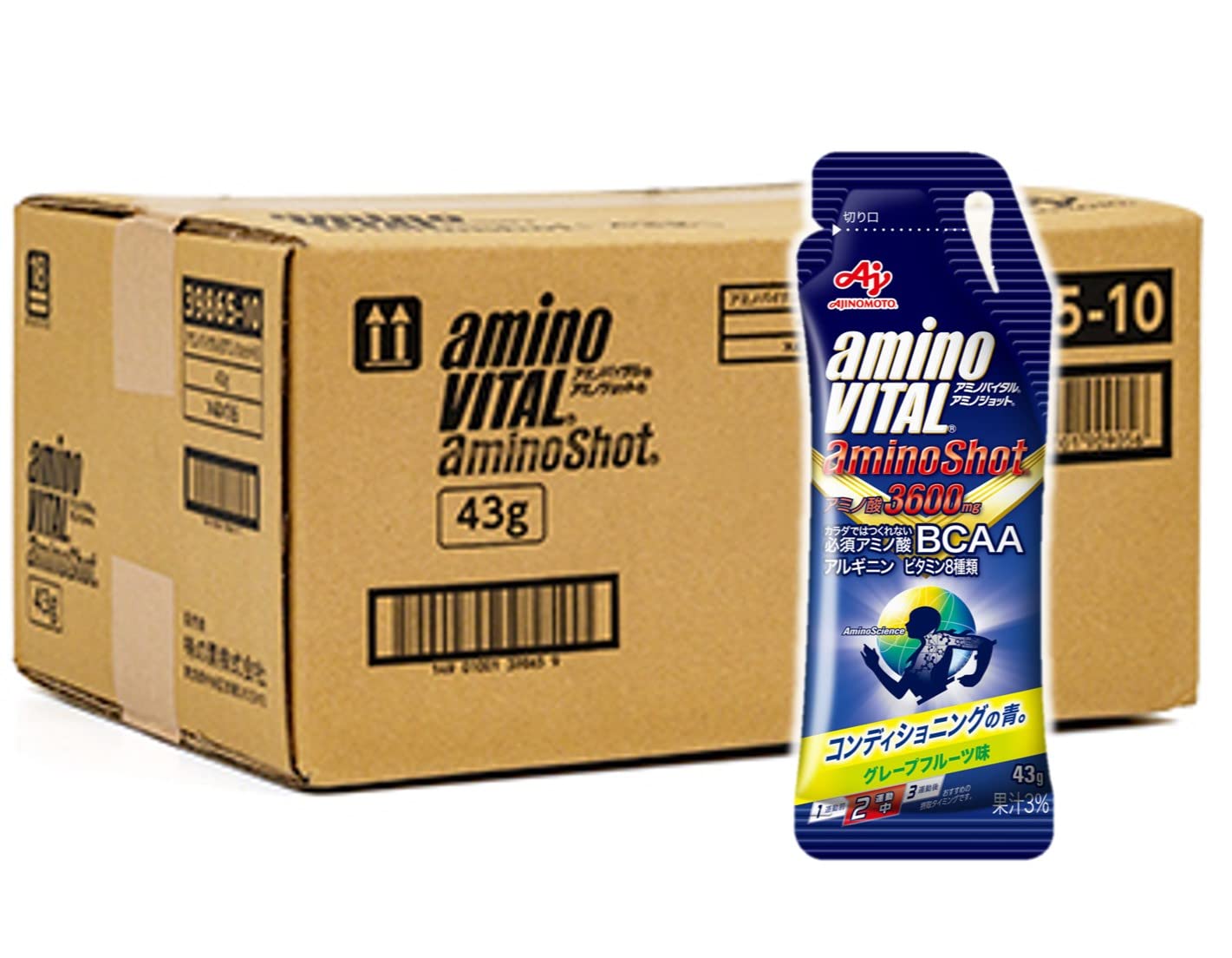 アミノバイタル 【ケース販売】味の素 アミノショット グレープフルーツ味 43g×64袋 アミノ酸 3600mg BCAA 栄養ゼリー 携帯性
