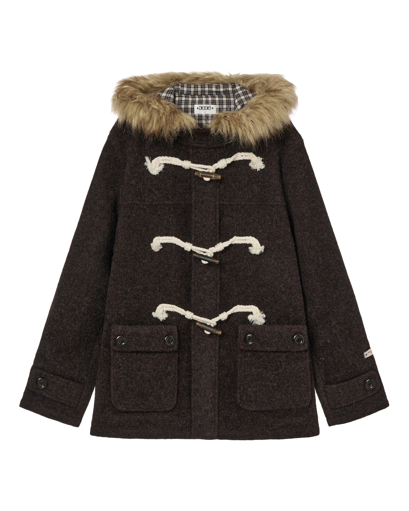 【aeae】 25FW FUR HOOD DUFFLE COAT : DARK BROWN