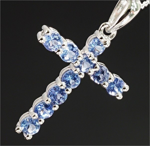 天然 タンザナイト クロス ネックレス 刻印有 No.172-1 PT プレゼント