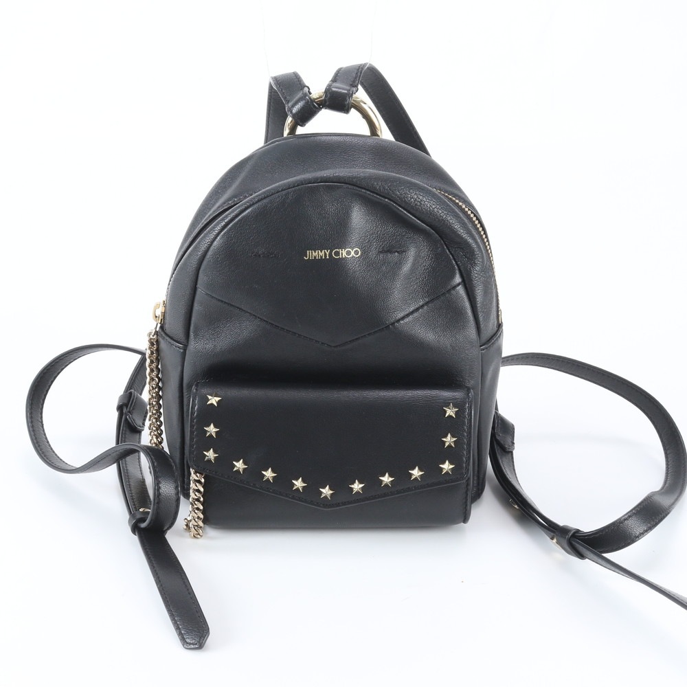 極美品 スター スタッズ レザー リュックサック リュック バックパック ショルダー バッグ 本革 ブラック 黒 レディース RBM EC32-9 中古