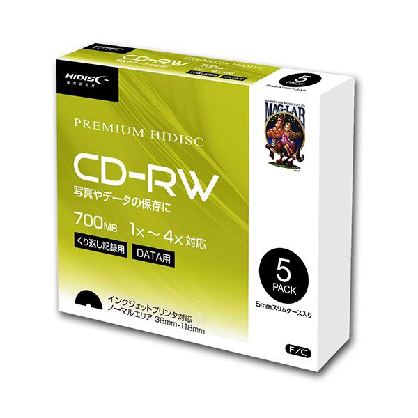 (20個セット) HIDISC データ用 CD-RW 1-4倍速5mmスリムケース入り5枚パック HDCRW80YP5SCX20