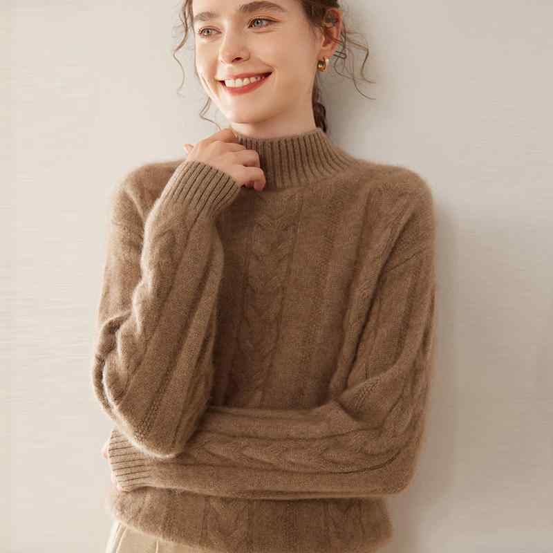 秋冬 コーデ レディース ファッション オシャレ 服 カワイイ シンプル 大人カワイイ 大きいサイズ ハーフ タートルネック セーター ヘビー ニット セーター 韓国スタイル シャツ