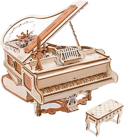 ROKR 立体パズル ピアノ メカニカル オルゴール 自動再生 電池不要 木製 3D ウッドパズル 工作キット DIY クラフト 組み立て モデル 可動式模型 楽器 暇つぶし 知育玩具 大人 女の子