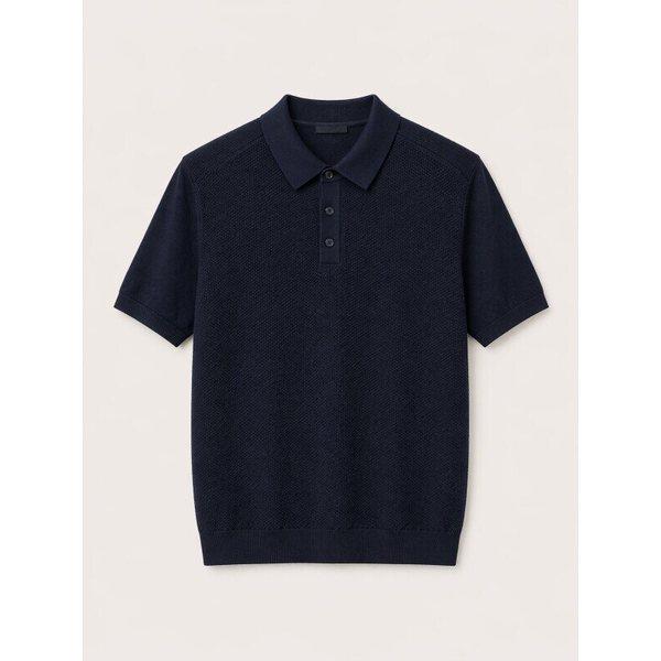 男性コットン混紡ニットトップ ポロカラーネック 夏 半袖 Tシャツ 3色_JK