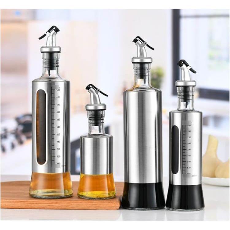 2本セット オイルボトル 目盛り付 500ml 300ml 200ml 漏れ防止 液だれしない ガラス ステンレス オイラー オイルポット ビネガーボ 5,022円