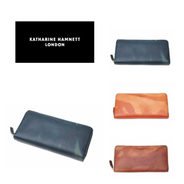 KATHARINE HAMNETT LONDON キャリーサリンハムネットロンドン ラウンドファスナー 長財布 490-59204 フルイド イ高級 本革 イタリア 人気 父の日