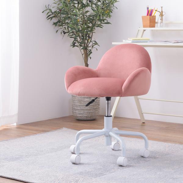 デスクチェア 椅子 オフィスチェア かわいい ガーリー フェミニン 女の子 女子 デザイン 丸み コロンとした キャスター付き 背もたれ 昇降式 回転式