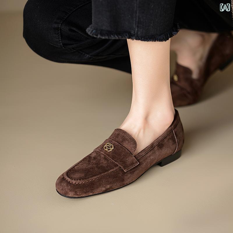 ローファー レディース 歩きやすい 通勤 通学 春秋 ラウンド ヘッド シープスキン 女性 ローヒール フラット シューズ 快適 ソフト ソール 深口 シングル シューズ