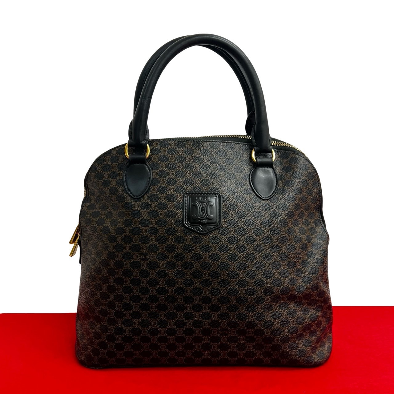 ヴィンテージ マカダム ブラゾンハンドバッグ レザー PVC ブラック 992-2